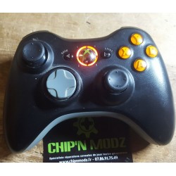 Manette Xbox 360 sans fil noire - Boutons & Leds Orange - Occasion