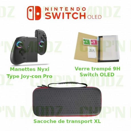 Pack accessoire "Deluxe" - Switch OLED - Manette Nyxi + sacoche + verre trempé