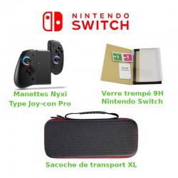Pack accessoire "Deluxe" - Switch - Manette Nyxi + sacoche + verre trempé